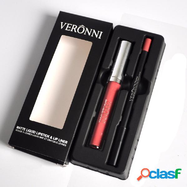 VERONNI Matte Lip Gloss Lipliner Lápices Set Crema