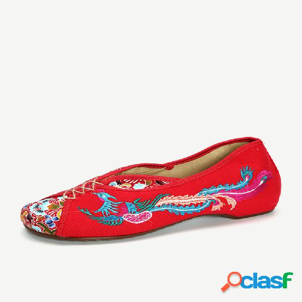 Zapatos estilo viejo pekín retros planos con fénix bordada