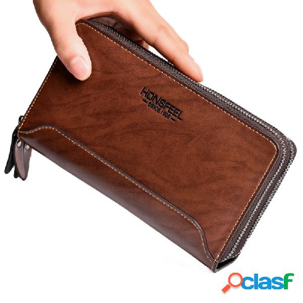 vendimia PU cuero doble cremallera embrague Bolsa larga