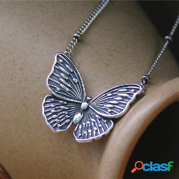 vendimia Plata de ley 925 Mariposa mate Mujer Anillo Collar