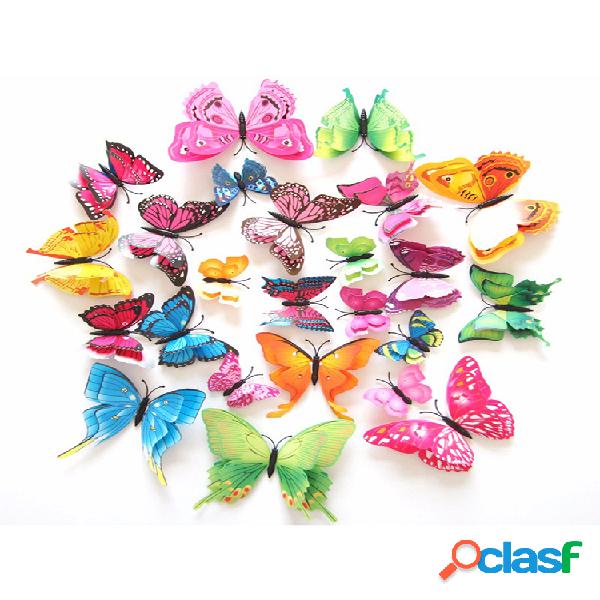 12PCS 7 colores 3D de doble capa mariposa etiqueta de la