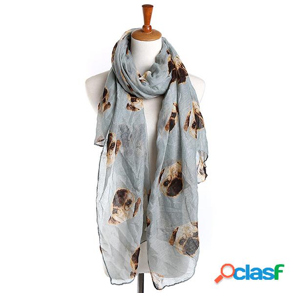 190cm Mujer Ladies Voile Pug Print Patrón bufanda larga