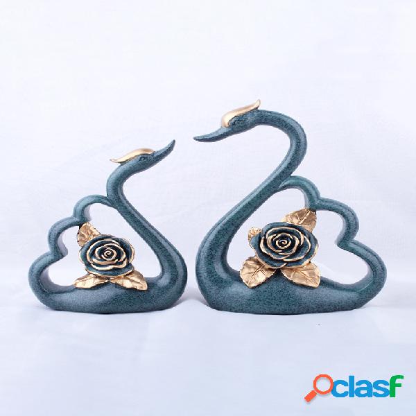 2 uds flor de resina de lujo europea Swan adorno decoración