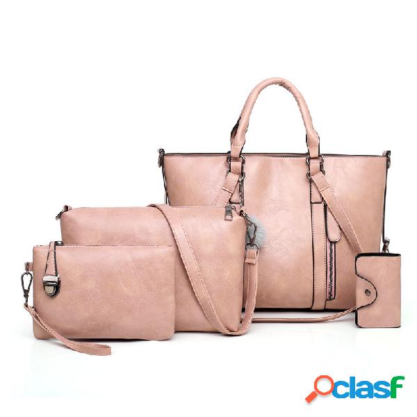 4PCS Mujer Oil Bolsos de cuero de cera vendimia Crossbody