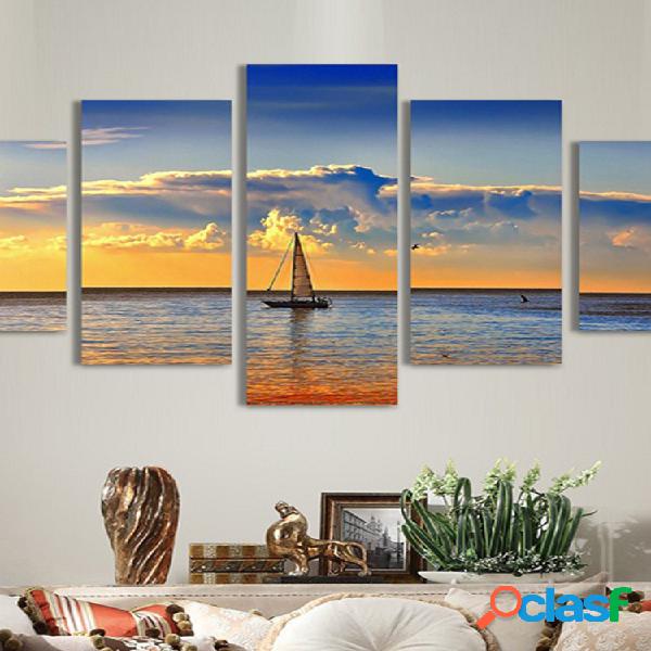 5 piezas de decoración pintada del mar del atardecer