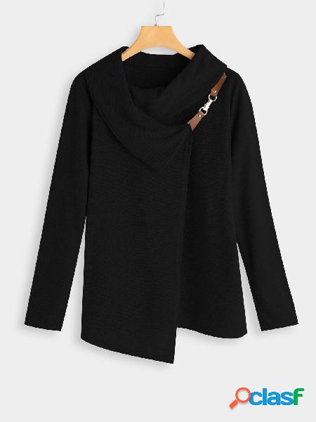 Abrigo negro liso Manga larga Flacidez Dobladillo irregular