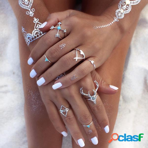 Anillos únicos del nudillo bohemio de la turquesa de los