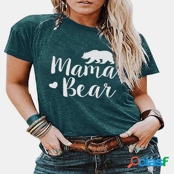 Animal Letter Print camiseta de manga corta para Mujer