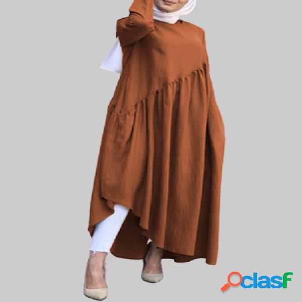 Asimétrico Color sólido Manga larga Plus Talla Casual