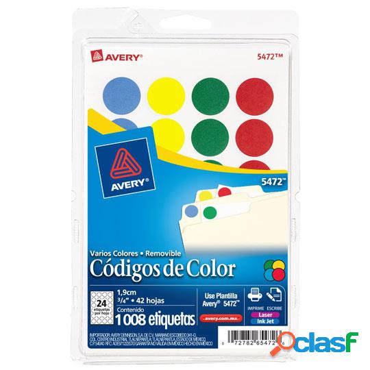 Avery Códigos de Color Removibles 5472, 1008 Etiquetas de