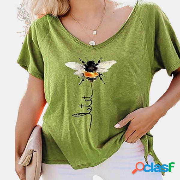 Bee Camiseta informal con cuello en V y manga corta con