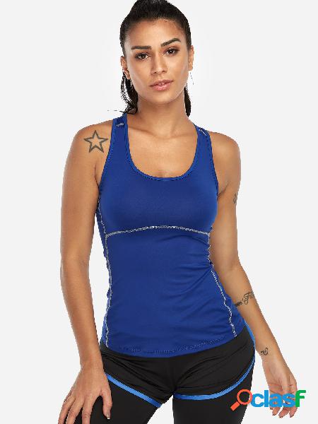 Blue Plain Scoop Neck sin mangas Gym Tops