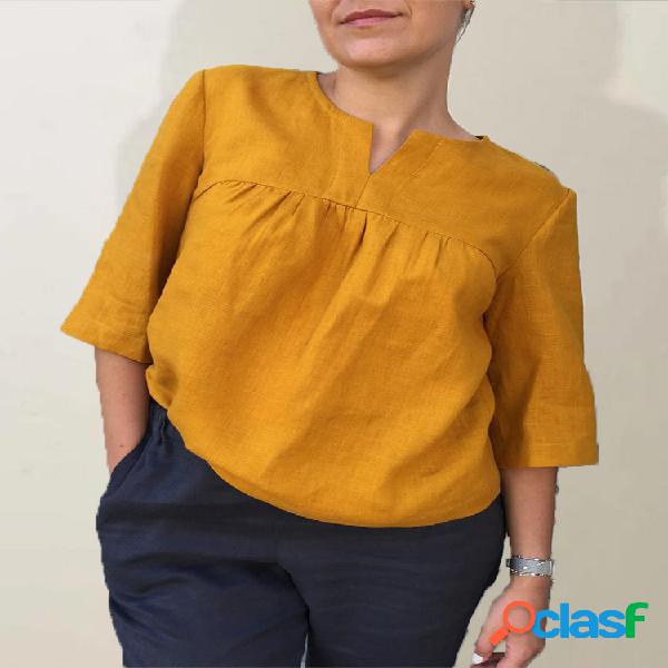 Blusa informal de media manga con cuello en V Plus Tamaño