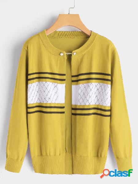 Botón amarillo Keyhole Stripe Stripe mangas largas abrigo