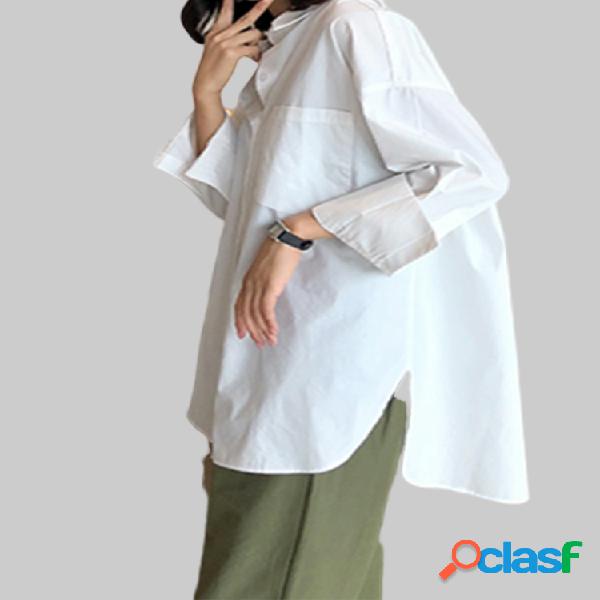 Botón de solapa casual Plus Talla larga Camisa