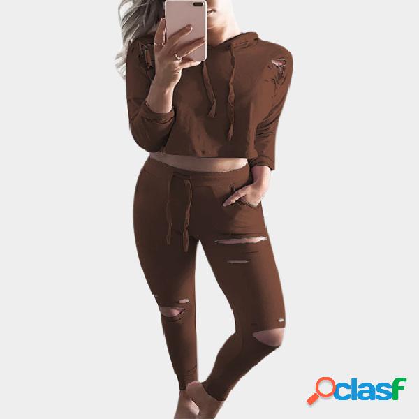 Café Ripped Details Long Sleeves Chándal