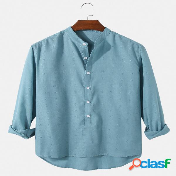 Camisas henley con dobladillo alto y bajo informal de manga