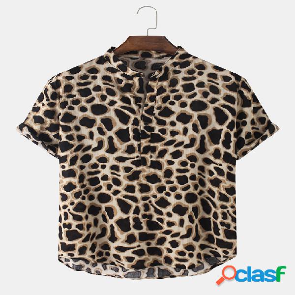Camisas henley de manga corta sueltas de algodón con