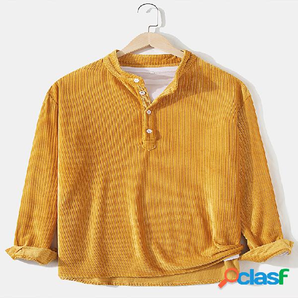 Camisas henley de manga larga casual con cuello alto de