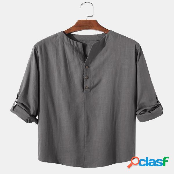 Camisas henley de manga larga casuales con cuello alto y