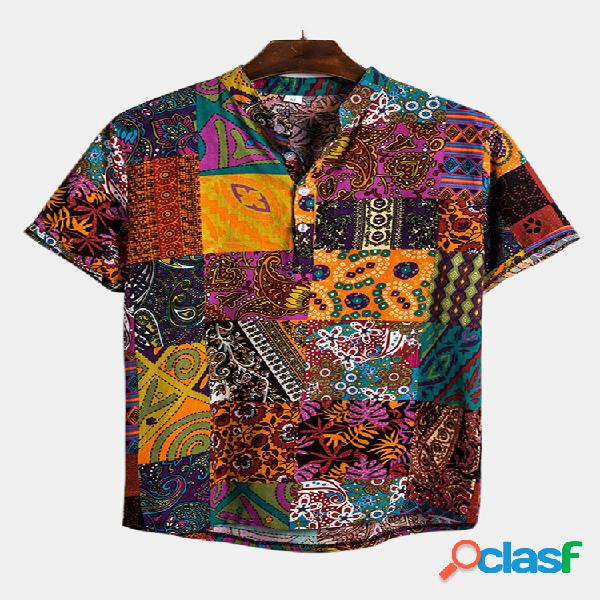 Camisas henley ocasionales sueltas de manga corta con
