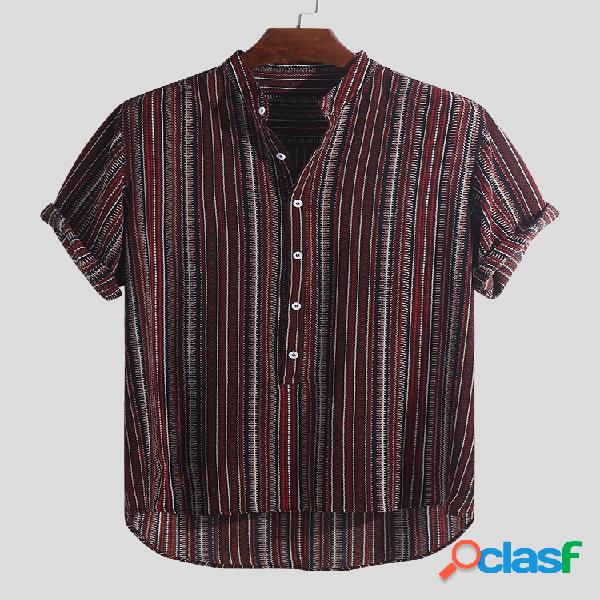 Camisas henley sueltas de manga corta con cuello alto y