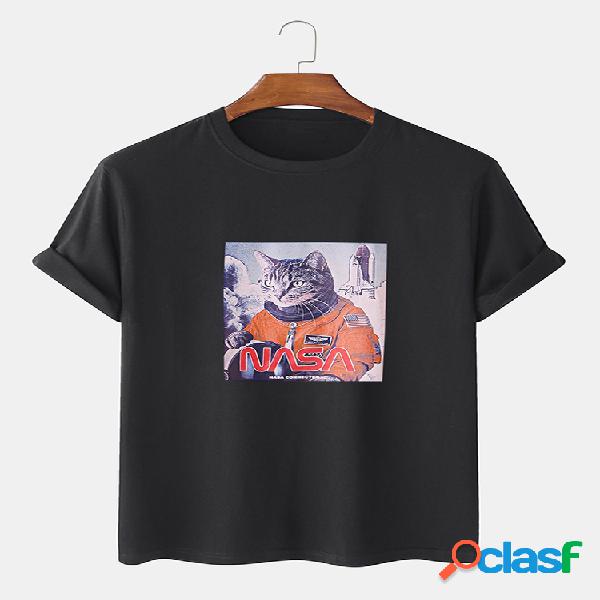 Camiseta Hombre 100% Algodón Fun Pilot Gato Estampada