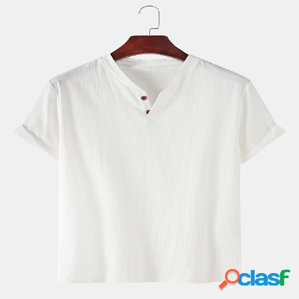 Camiseta casual con cuello en v de color liso 100% algodón