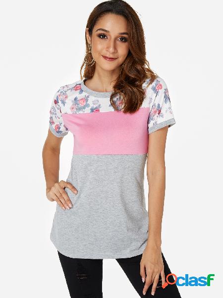 Camiseta con motivo de cuello redondo y estampado floral