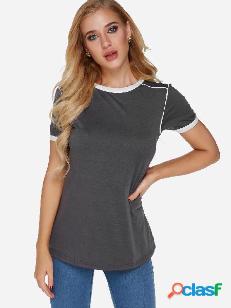 Camiseta de manga corta gris liso con cuello redondo