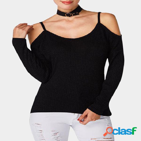 Camiseta manga larga con hombros descubiertos en negro de