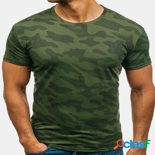 Camuflaje para hombre con cuello en O manga corta Delgado