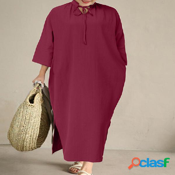 Casual Split Solid Color 3/4 Sleeve Plus Talla Vestido con
