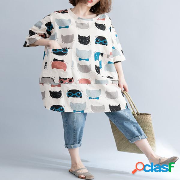 Casual impreso medias mangas largas blusas para mujeres