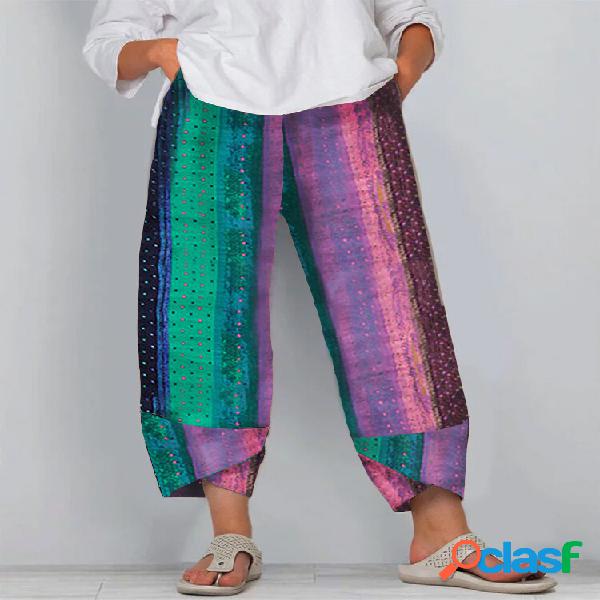 Cintura elástica con estampado casual Plus Talla Pantalones