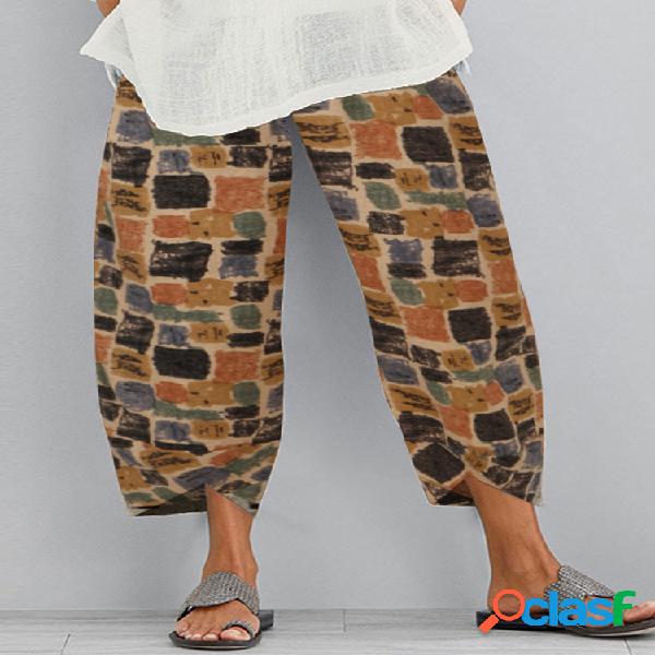 Cintura elástica con estampado casual Plus Tamaño