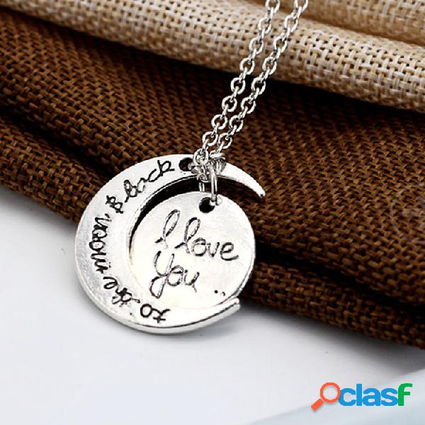 Collar de amor de luna geométrica de metal de moda I Love