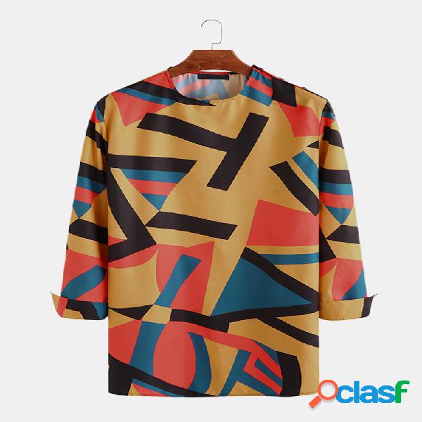 Color de costura geométrico casual para hombre redondo