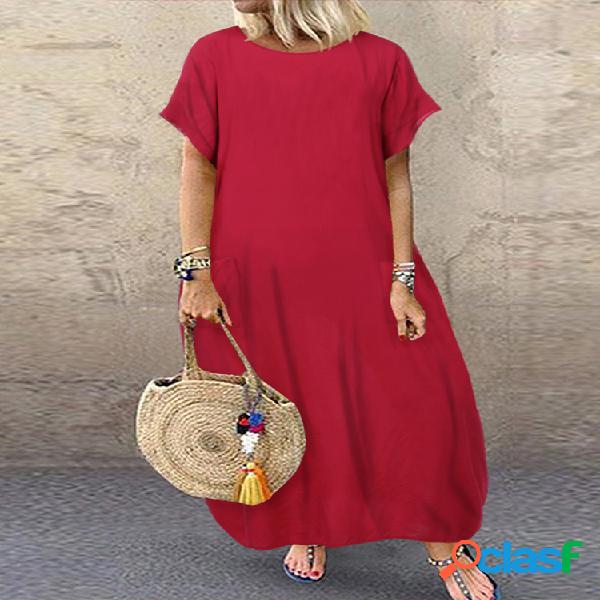 Color sólido Manga corta Plus Talla holgada Vestido con