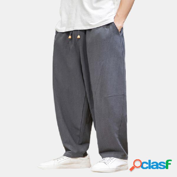 Color sólido para hombre de lino casual cintura elástica