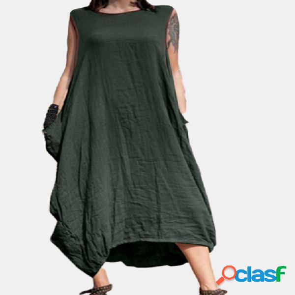 Color sólido sin mangas Plus Talla Verano Vestido con