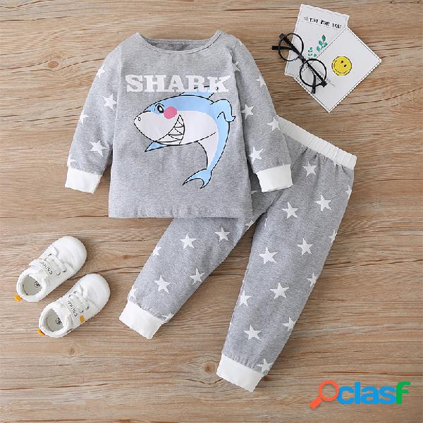 Conjunto de pijama casual de manga larga con estampado de
