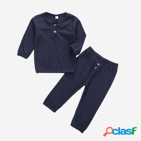 Conjunto de pijama casual de manga larga en color liso para