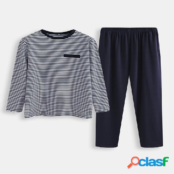 Conjunto de pijama de algodón para hombre, manga larga a