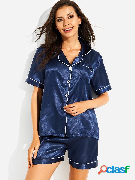 Conjunto de pijamas de satén con bolsillo en contraste en