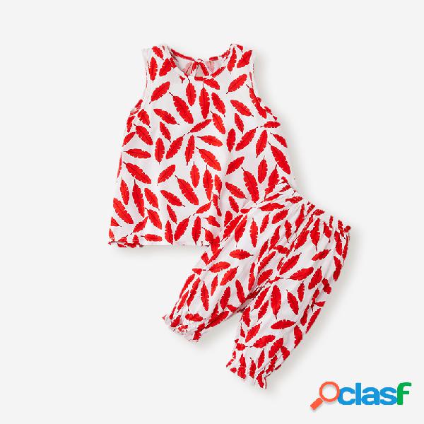 Conjunto de ropa informal sin mangas con estampado Hoja para