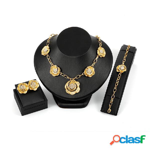 Conjuntos de joyería nupcial de lujo Rhinestones 18K Gold