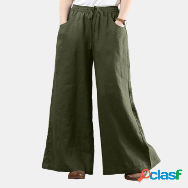 Cordón suelto casual Plus Tamaño pierna ancha Pantalones