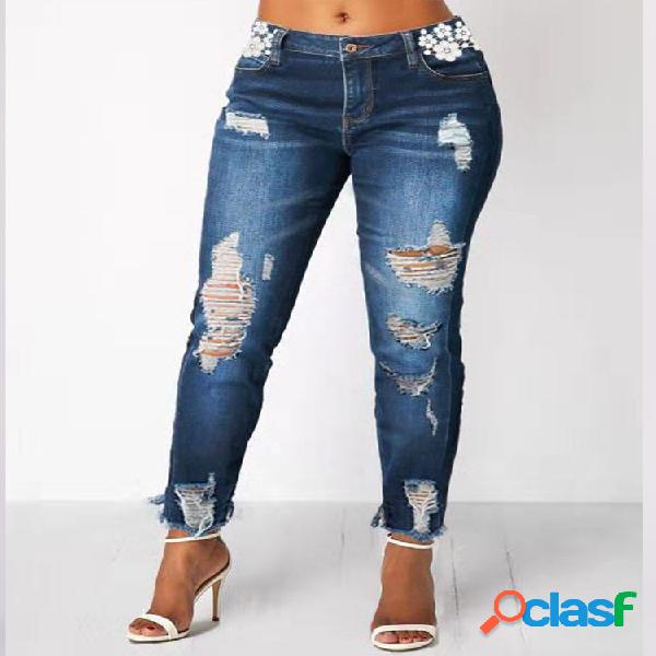 Cremallera rasgada casual Plus Tamaño Pantalones para Mujer