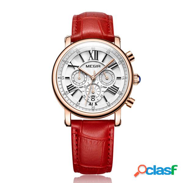 Elegante reloj de lujo para mujer Big Roman Number Date Red